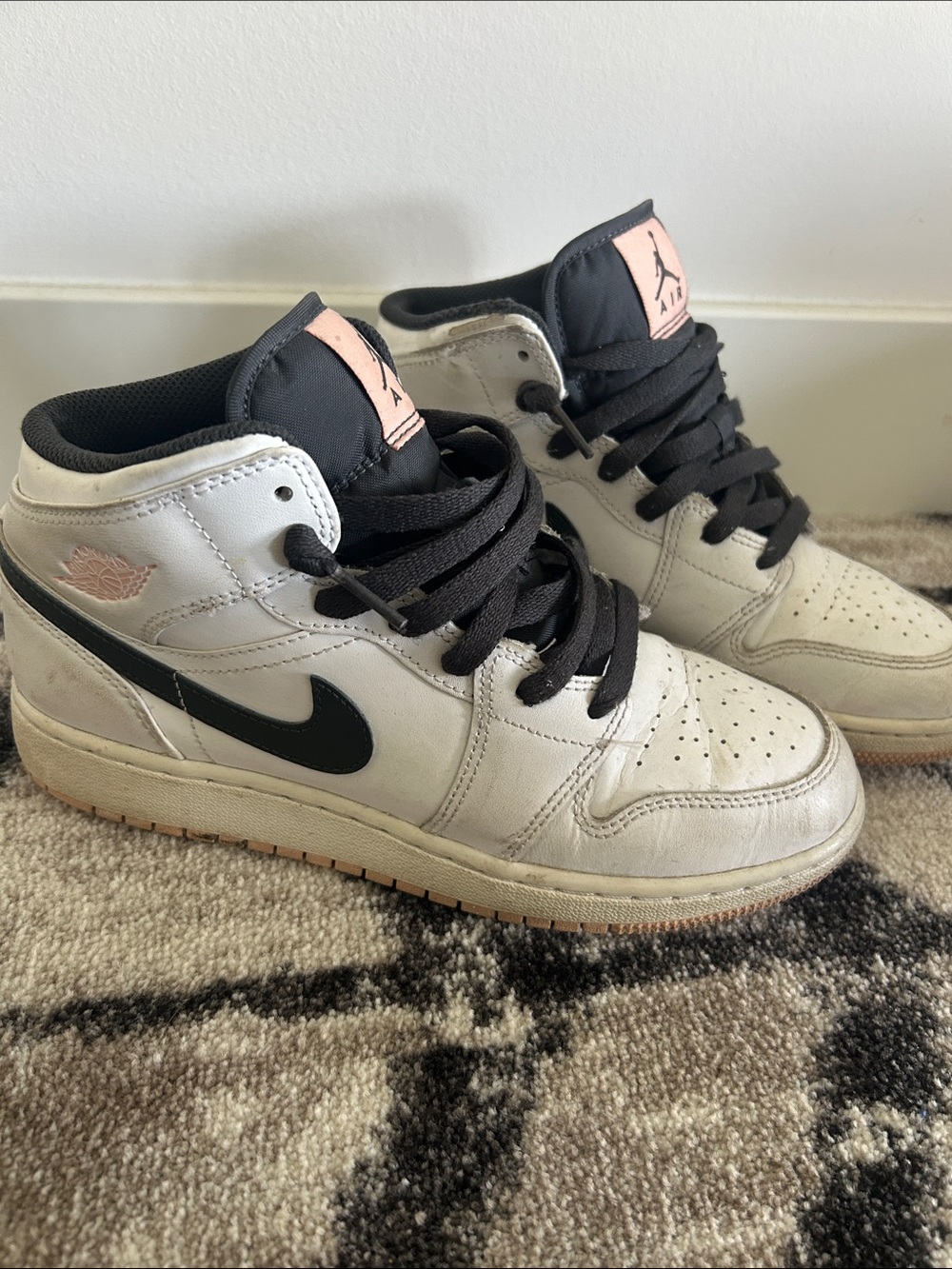 Jordan Women’s Mid-Top Sneakers in White, Black and Pink